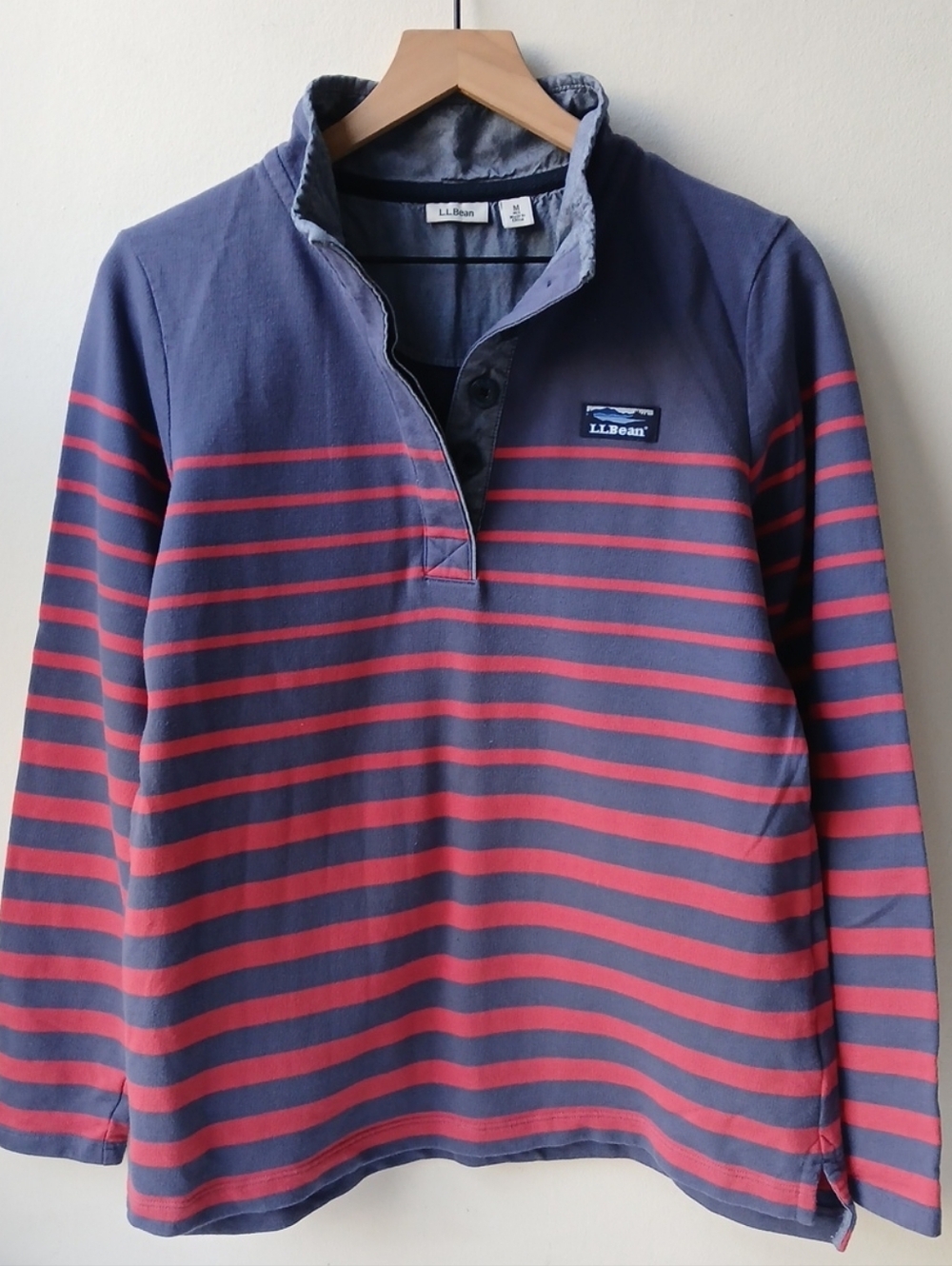 L.L. Bean Henley Long Sleeve Top Red Blue Stripe Women's Medium